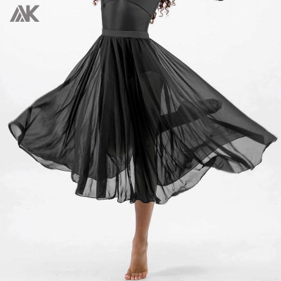 Custom Ballet Skirt Women Sheer Long Black Dance Skirt with Elasticated Waistband-Aktik