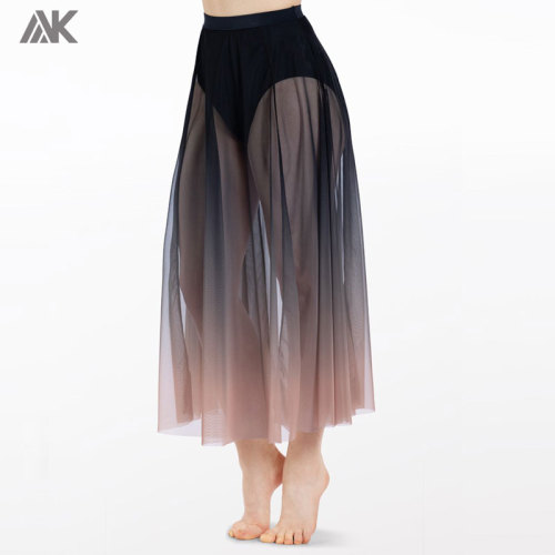 Custom Ombre Mesh Maxi Dance Skirts Long Gradient Color Swing Sheer Wrap Skirts for Modern Ballet Performance-Aktik