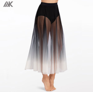 Custom Ombre Mesh Maxi Dance Skirts Long Gradient Color Swing Sheer Wrap Skirts for Modern Ballet Performance-Aktik