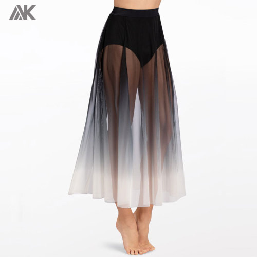 Custom Ombre Mesh Maxi Dance Skirts Long Gradient Color Swing Sheer Wrap Skirts for Modern Ballet Performance-Aktik