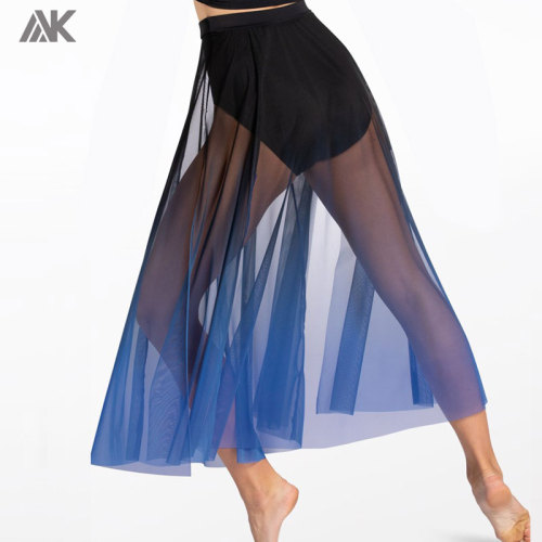 Custom Ombre Mesh Maxi Dance Skirts Long Gradient Color Swing Sheer Wrap Skirts for Modern Ballet Performance-Aktik