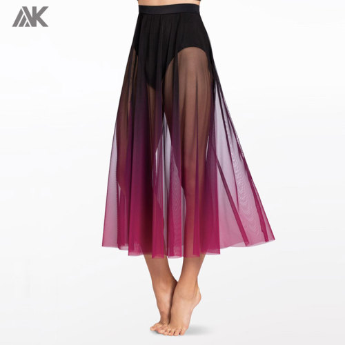 Custom Ombre Mesh Maxi Dance Skirts Long Gradient Color Swing Sheer Wrap Skirts for Modern Ballet Performance-Aktik