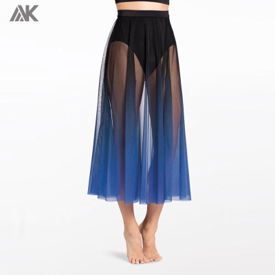 Custom Ombre Mesh Maxi Dance Skirts Long Gradient Color Swing Sheer Wrap Skirts for Modern Ballet Performance-Aktik