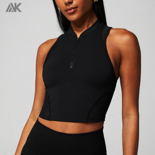 Custom Half-Zip Gym Women's Crop Tank Top With Built In Bra-Aktik