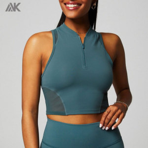 Custom Half-Zip Gym Women's Crop Tank Top With Built In Bra-Aktik