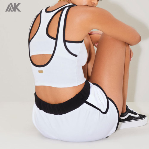 Custom Scoop Neck Racerback Cut Outs White Women's Ribbed Crop Tank With Padding-Aktik