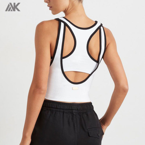 Custom Scoop Neck Racerback Cut Outs White Women's Ribbed Crop Tank With Padding-Aktik