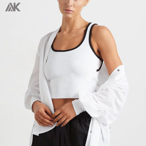 Custom Scoop Neck Racerback Cut Outs White Women's Ribbed Crop Tank With Padding-Aktik