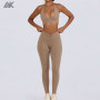 Custom Plunge V-Neck Sports Bra Mid-rise V-shaped  Leggings Women's Yoga Fitness Suit-Aktik