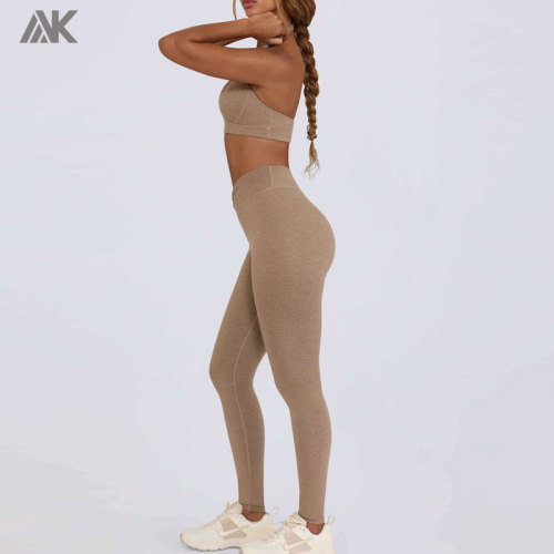 Custom Plunge V-Neck Sports Bra Mid-rise V-shaped  Leggings Women's Yoga Fitness Suit-Aktik