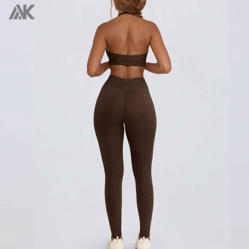 Custom Plunge V-Neck Sports Bra Mid-rise V-shaped  Leggings Women's Yoga Fitness Suit-Aktik