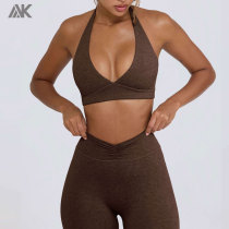 Custom Plunge V-Neck Sports Bra Mid-rise V-shaped  Leggings Women's Yoga Fitness Suit-Aktik
