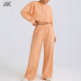 Custom Cotton Flares Pants With Side Slip Pockets Mid-rise Pull-on Women's Wide-leg Joggers Sweatpants-Aktik