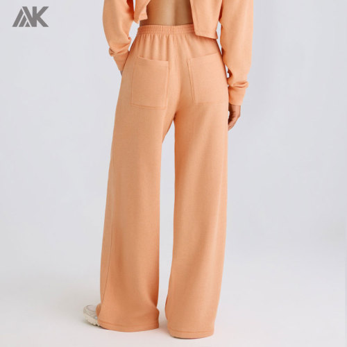 Custom Cotton Flares Pants With Side Slip Pockets Mid-rise Pull-on Women's Wide-leg Joggers Sweatpants-Aktik