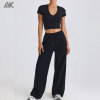 Custom Cotton Flares Pants With Side Slip Pockets Mid-rise Pull-on Women's Wide-leg Joggers Sweatpants-Aktik