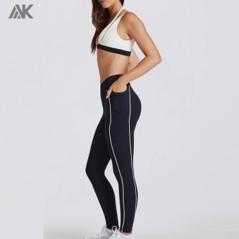 Custom Active Contrast Leggings And Layered Sports Bra Set New Women's Fitness Set-Aktik