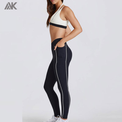 Custom Active Contrast Leggings And Layered Sports Bra Set New Women's Fitness Set-Aktik