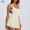 Custom Open-Back Pleated Tennis Dress Square Neck Sports Dresses  Built-in Mini Shorts With Slip Pocket-Aktik