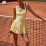 Custom Open-Back Pleated Tennis Dress Square Neck Sports Dresses Built-in Mini Shorts With Slip Pocket-Aktik