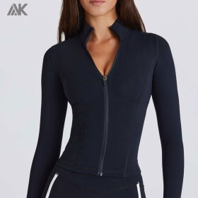 Custom High Mock Neck  Women's Jacket Slim Fit Dri Long fitted Sleeves Sports Jackets -Aktik