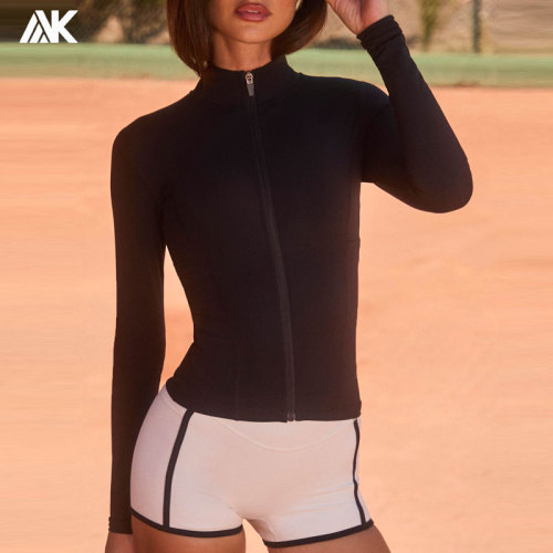 Custom High Mock Neck  Women's Jacket Slim Fit Dri Long fitted Sleeves Sports Jackets -Aktik