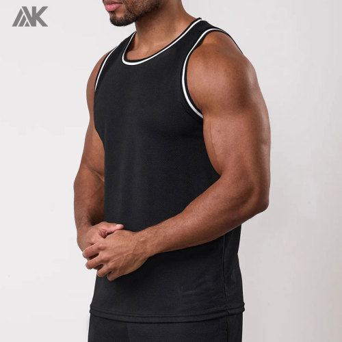 Custom Polyester  Casual/Gym Wear  Men's Vest  Linear Print Men Mesh Tank Tops-Aktik