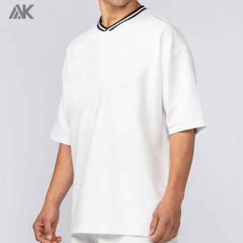 Custom Rib Cotton  Men's Oversize T-shirt Ontrast Stripe Ribbed V Neckline  Men Everyday Jersey-Aktik