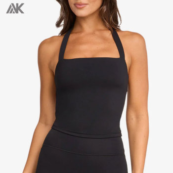 Custom Straight Neck Halter Women's Tank Top With A Halter Strap And Inbuilt Shelf Bra-Aktik