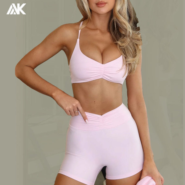 Custom Women's Sports Set Features Adjustable Spaghetti Straps  Activewear Set With A Ruched Center Front-Aktik