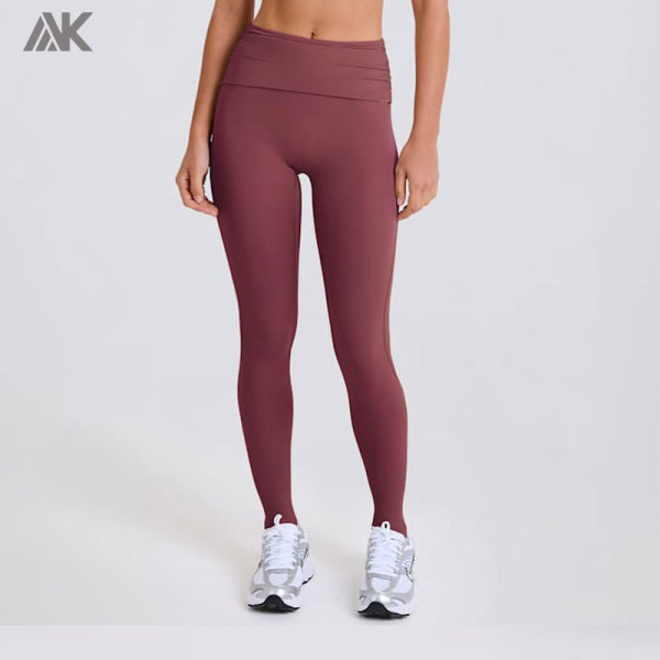 Custom Four-Way Stretch Foldover Mid-Rise Ruched Women's Stirrup Leggings -Aktik