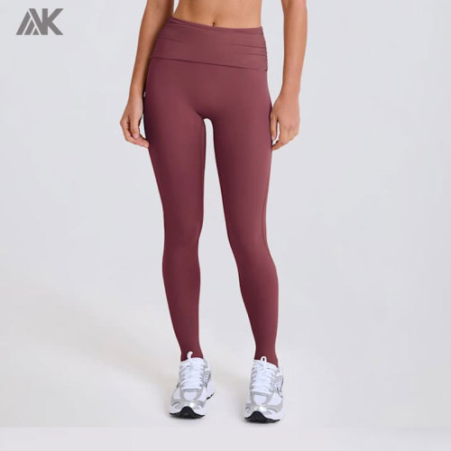 Custom Four-Way Stretch Foldover Mid-Rise Ruched Women's Stirrup Leggings -Aktik