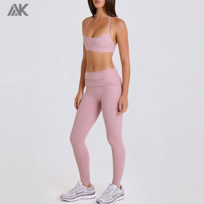 Custom Four-Way Stretch Foldover Mid-Rise Ruched Women's Stirrup Leggings -Aktik