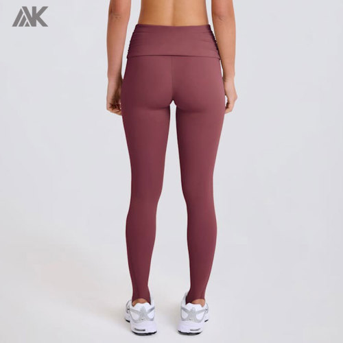 Custom Four-Way Stretch Foldover Mid-Rise Ruched Women's Stirrup Leggings -Aktik