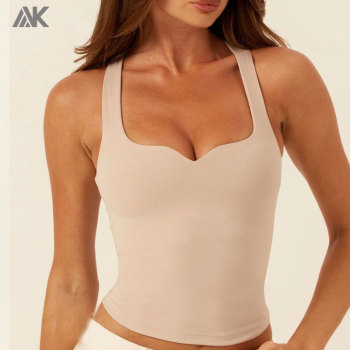 Custom Lightly Brushed Sweet Heart Neckline Women's Sports Tank Top Wit Removable Bra Cups-Aktik