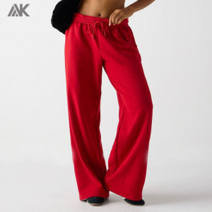 Custom Fashion Cozy Fleece Wide Leg Women's Sweatpant Relaxed Fit Woman Joggers-Aktik