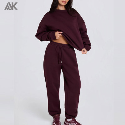 Custom Soft And Breathable Brushed Cotton-blend Jersey Women's Sweatsuit  Oversized sweatshirt  And Relaxed mid-rise joggers-Aktik