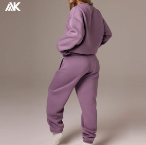 Custom Soft And Breathable Brushed Cotton-blend Jersey Women's Sweatsuit  Oversized sweatshirt  And Relaxed mid-rise joggers-Aktik
