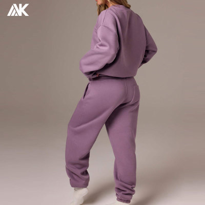 Custom Soft And Breathable Brushed Cotton-blend Jersey Women's Sweatsuit  Oversized sweatshirt  And Relaxed mid-rise joggers-Aktik