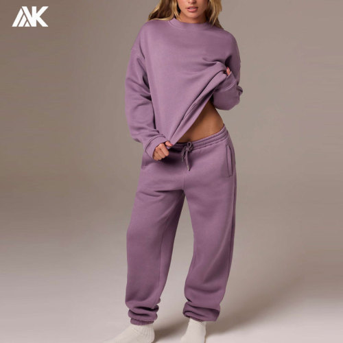 Custom Soft And Breathable Brushed Cotton-blend Jersey Women's Sweatsuit  Oversized sweatshirt  And Relaxed mid-rise joggers-Aktik