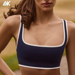 Custom Soft Active Low-impact Support Sports Bra Contrast Ribbed Women's Bra -Aktik