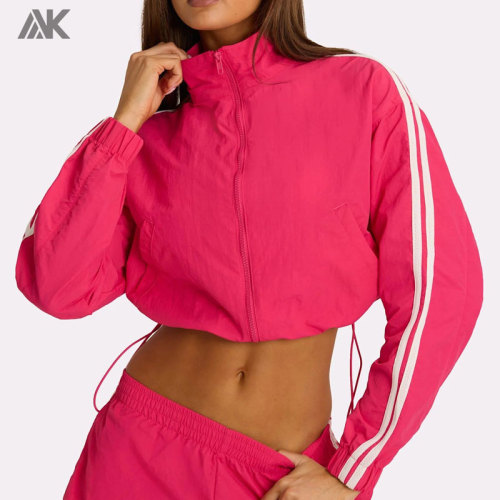 Custom Women Zip-up Crop Track Jacket Flattering Silhouette Women's Jackets-Aktik