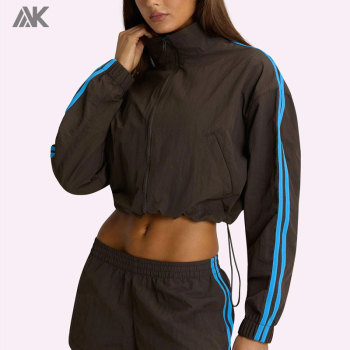 Custom Women Zip-up  Crop Track Jacket  Flattering Silhouette Women's Jackets-Aktik
