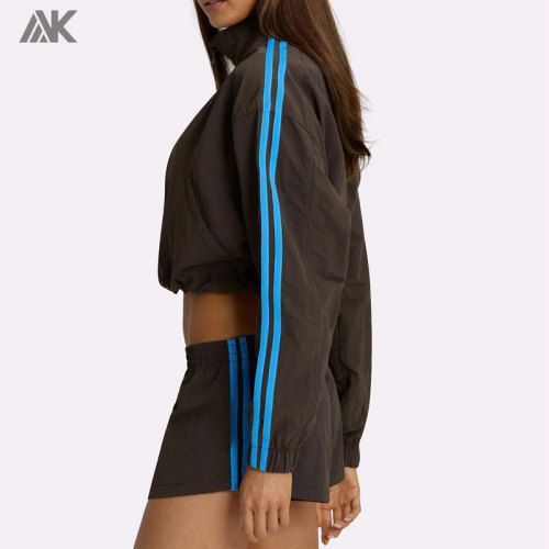 Custom Women Zip-up Crop Track Jacket Flattering Silhouette Women's Jackets-Aktik