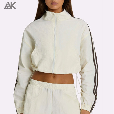Custom Women Zip-up  Crop Track Jacket  Flattering Silhouette Women's Jackets-Aktik