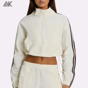 Custom Women Zip-up Crop Track Jacket Flattering Silhouette Women's Jackets-Aktik