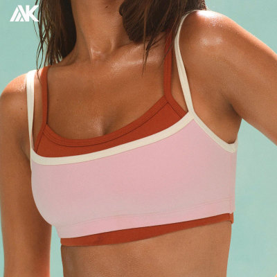 Custom Cloud Training Crop Cami Women's Double-layer With Contrast  Sports Bra -Aktik