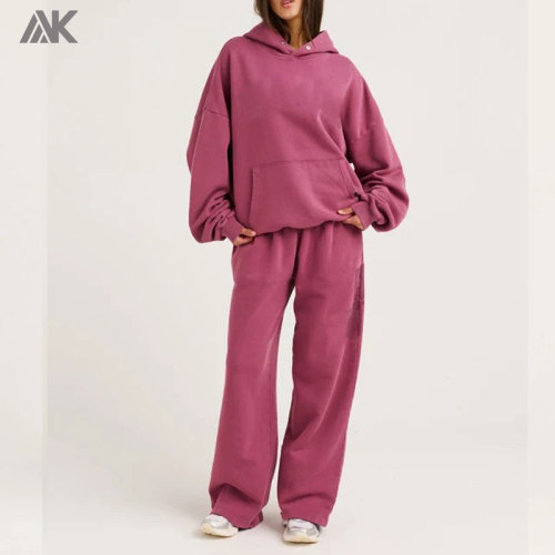 Custom  Fleece Hoodie And Wide Leg Sweatpant New Women's Sweatsuits-Aktik