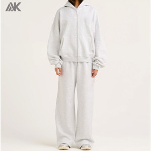 Custom  Fleece Zip-Up Hoodie And Wide Leg Sweatpant New Women's  Tracksuits-Aktik