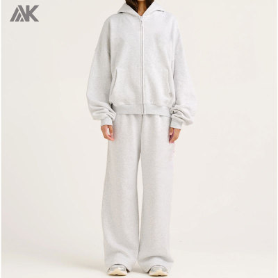 Custom  Fleece Zip-Up Hoodie And Wide Leg Sweatpant New Women's  Tracksuits-Aktik