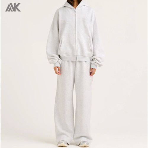 Custom Fleece Zip-Up Hoodie And Wide Leg Sweatpant New Women's Tracksuits-Aktik